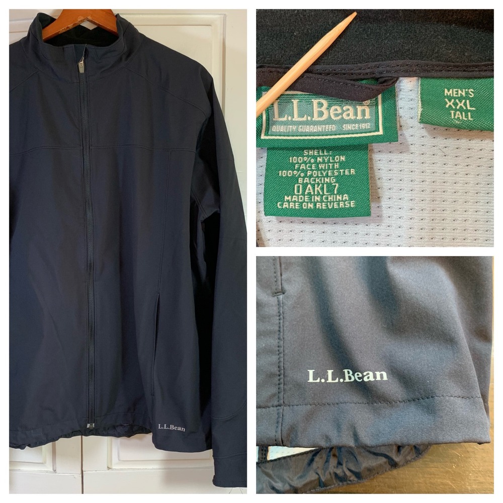 L.L.Bean Mens XXL Tall Black Jacket Full Zip‎ Athletic Lightweight Coat